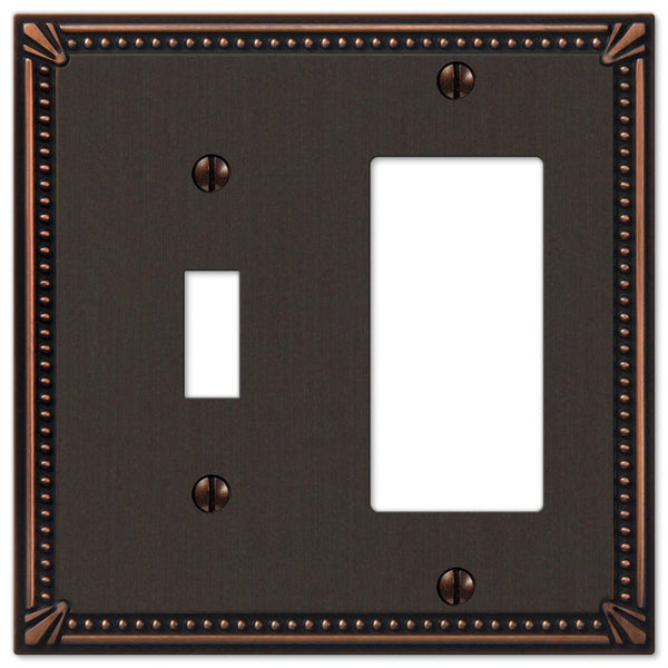 Imperial Bead Aged Bronze Cast - 1 Toggle / 1 Rocker Wallplate - Wallplate Warehouse 74TRDB 070686577738 1 Toggle / 1 Rocker