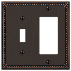 Imperial Bead Aged Bronze Cast - 1 Toggle / 1 Rocker Wallplate