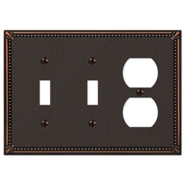 Imperial Bead Aged Bronze Cast - 2 Toggle / 1 Duplex Wallplate - Wallplate Warehouse 74TTDDB 070686577684 2 Toggle / 1 Duplex