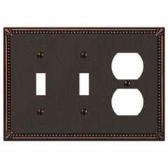 Imperial Bead Aged Bronze Cast - 2 Toggle / 1 Duplex Wallplate