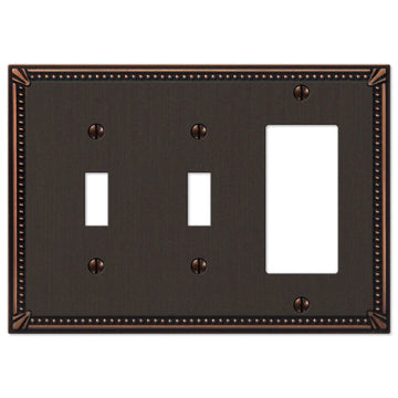 Imperial Bead Aged Bronze Cast - 2 Toggle / 1 Rocker Wallplate - Wallplate Warehouse 74TTRDB 070686577745 2 Toggle / 1 Rocker