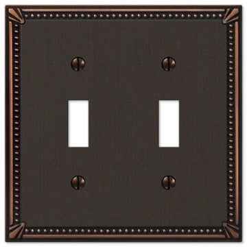Imperial Bead Aged Bronze Cast - 2 Toggle Wallplate - Wallplate Warehouse 74TTDB 070686577622 2 Toggle