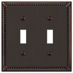 Imperial Bead Aged Bronze Cast - 2 Toggle Wallplate