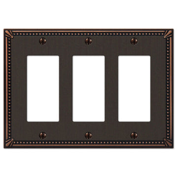 Imperial Bead Aged Bronze Cast - 3 Rocker Wallplate - Wallplate Warehouse 74RRRDB 070686577714 3 Rocker