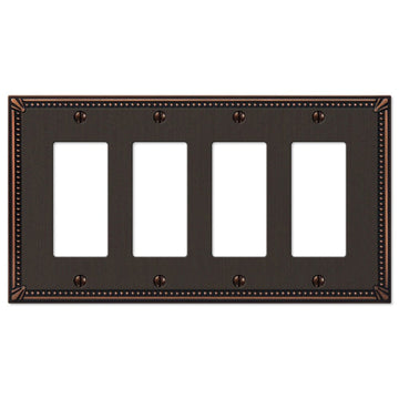 Imperial Bead Aged Bronze Cast - 4 Rocker Wallplate - Wallplate Warehouse 74R4DB 070686577721 4 Rocker