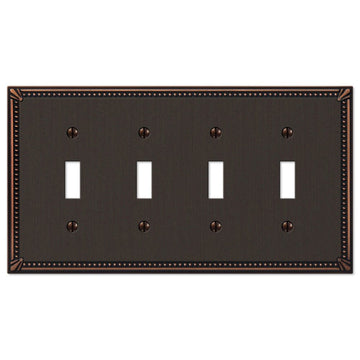 Imperial Bead Aged Bronze Cast - 4 Toggle Wallplate - Wallplate Warehouse 74T4DB 070686577646 4 Toggle