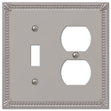 Imperial Bead Brushed Nickel Cast - 1 Toggle / 1 Duplex Wallplate - Wallplate Warehouse 74TDBN 070686577523 1 Toggle / 1 Duplex