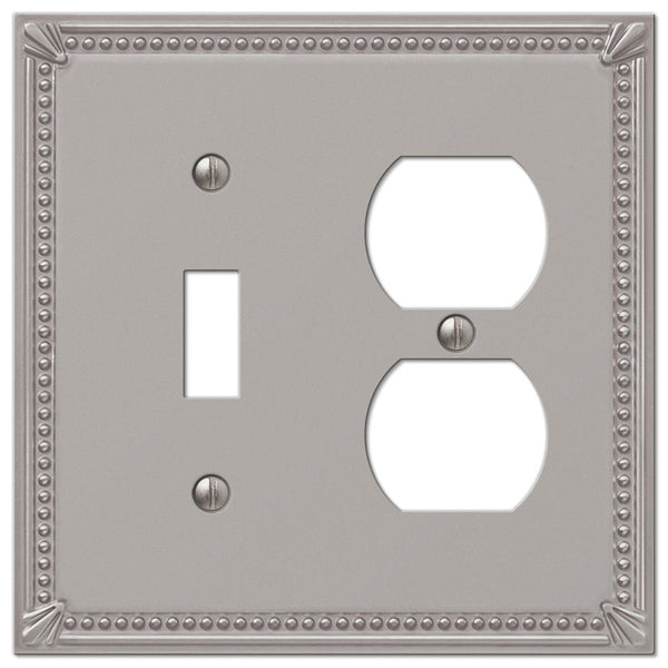 Imperial Bead Brushed Nickel Cast - 1 Toggle / 1 Duplex Wallplate - Wallplate Warehouse 74TDBN 070686577523 1 Toggle / 1 Duplex