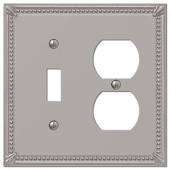 Imperial Bead Brushed Nickel Cast - 1 Toggle / 1 Duplex Wallplate