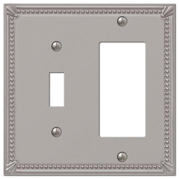 Imperial Bead Brushed Nickel Cast - 1 Toggle / 1 Rocker Wallplate - Wallplate Warehouse 74TRBN 070686577585 1 Toggle / 1 Rocker
