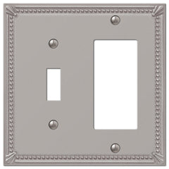 Imperial Bead Brushed Nickel Cast - 1 Toggle / 1 Rocker Wallplate