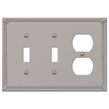 Imperial Bead Brushed Nickel Cast - 2 Toggle / 1 Duplex Wallplate - Wallplate Warehouse 74TTDBN 070686577530 2 Toggle / 1 Duplex