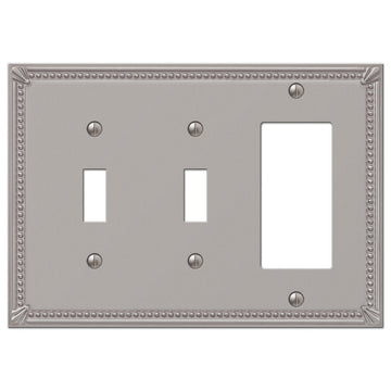 Imperial Bead Brushed Nickel Cast - 2 Toggle / 1 Rocker Wallplate - Wallplate Warehouse 74TTRBN 070686577592 2 Toggle / 1 Rocker