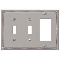 Imperial Bead Brushed Nickel Cast - 2 Toggle / 1 Rocker Wallplate