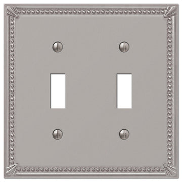 Imperial Bead Brushed Nickel Cast - 2 Toggle Wallplate - Wallplate Warehouse 74TTBN 070686577479 2 Toggle
