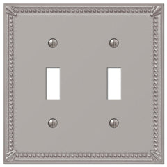 Imperial Bead Brushed Nickel Cast - 2 Toggle Wallplate