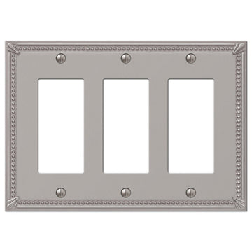 Imperial Bead Brushed Nickel Cast - 3 Rocker Wallplate - Wallplate Warehouse 74RRRBN 070686577561 3 Rocker