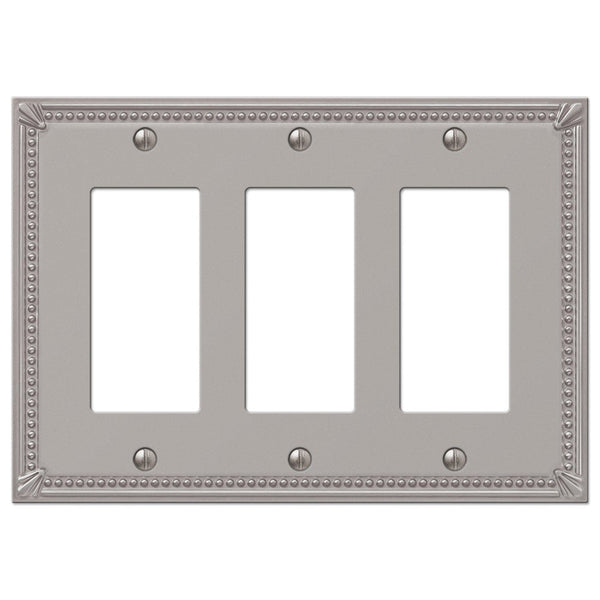 Imperial Bead Brushed Nickel Cast - 3 Rocker Wallplate - Wallplate Warehouse 74RRRBN 070686577561 3 Rocker
