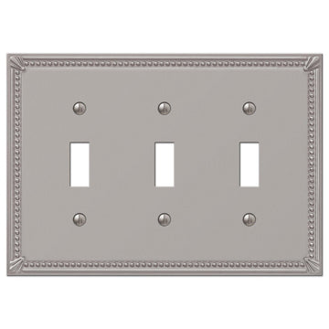 Imperial Bead Brushed Nickel Cast - 3 Toggle Wallplate - Wallplate Warehouse 74TTTBN 070686577486 3 Toggle