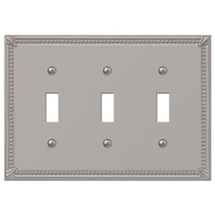 Imperial Bead Brushed Nickel Cast - 3 Toggle Wallplate