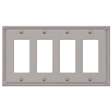 Imperial Bead Brushed Nickel Cast - 4 Rocker Wallplate - Wallplate Warehouse 74R4BN 070686577578 4 Rocker