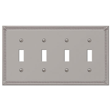 Imperial Bead Brushed Nickel Cast - 4 Toggle Wallplate - Wallplate Warehouse 74T4BN 070686577493 4 Toggle
