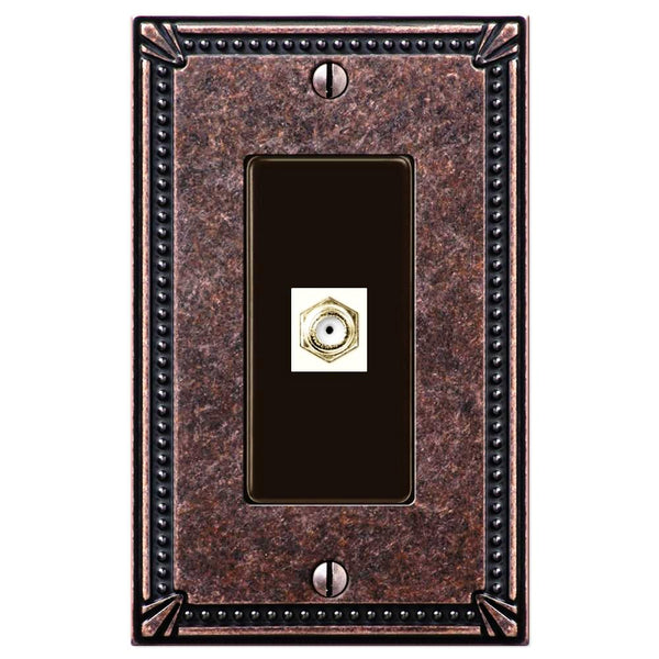 Imperial Bead Tumbled Aged Bronze Cast - 1 Cable Jack Wallplate - Wallplate Warehouse 74CXAZ 070686581339 Cable Jacks