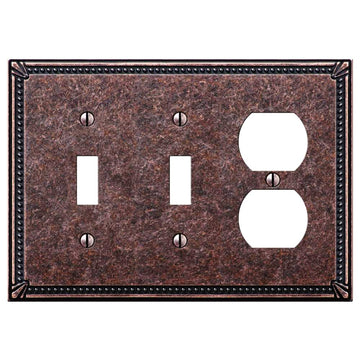 Imperial Bead Tumbled Aged Bronze Cast - 2 Toggle / 1 Duplex Wallplate - Wallplate Warehouse 74TTDAZ 070686577783 2 Toggle / 1 Duplex