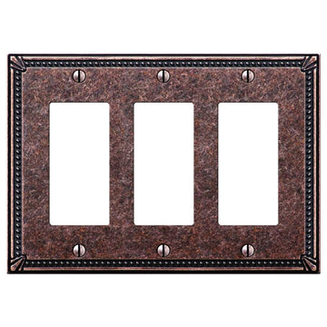 Imperial Bead Tumbled Aged Bronze Cast - 3 Rocker Wallplate - Wallplate Warehouse 74RRRAZ 070686567975 3 Rocker