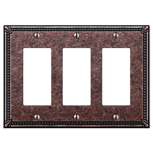 Imperial Bead Tumbled Aged Bronze Cast - 3 Rocker Wallplate - Wallplate Warehouse 74RRRAZ 070686567975 3 Rocker