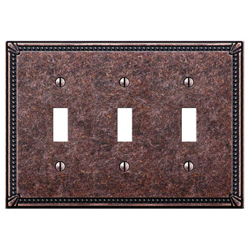 Imperial Bead Tumbled Aged Bronze Cast - 3 Toggle Wallplate - Wallplate Warehouse 74TTTAZ 070686567968 3 Toggle