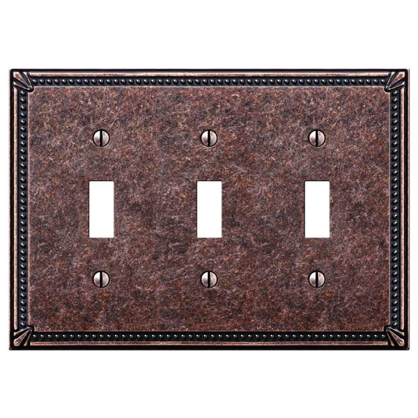 Imperial Bead Tumbled Aged Bronze Cast - 3 Toggle Wallplate - Wallplate Warehouse 74TTTAZ 070686567968 3 Toggle