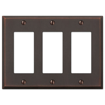 Manhattan Aged Bronze Cast - 3 Rocker Wallplate - Wallplate Warehouse 68RRRDB 070686559215 3 Rocker