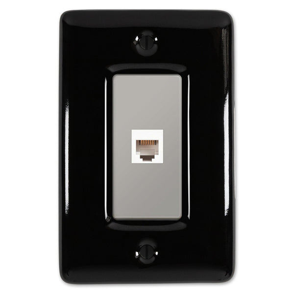 Metro Black Ceramic - 1 Phone Jack Wallplate - Wallplate Warehouse 3000PHBK 070686006665 Phone Jacks