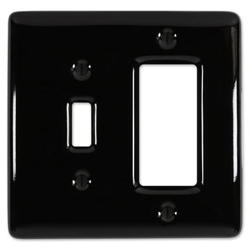 Metro Black Ceramic - 1 Toggle / 1 Rocker Wallplate - Wallplate Warehouse 3000TRBK 070686006641 1 Toggle / 1 Rocker