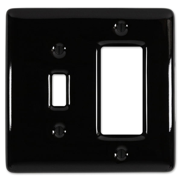 Metro Black Ceramic - 1 Toggle / 1 Rocker Wallplate - Wallplate Warehouse 3000TRBK 070686006641 1 Toggle / 1 Rocker
