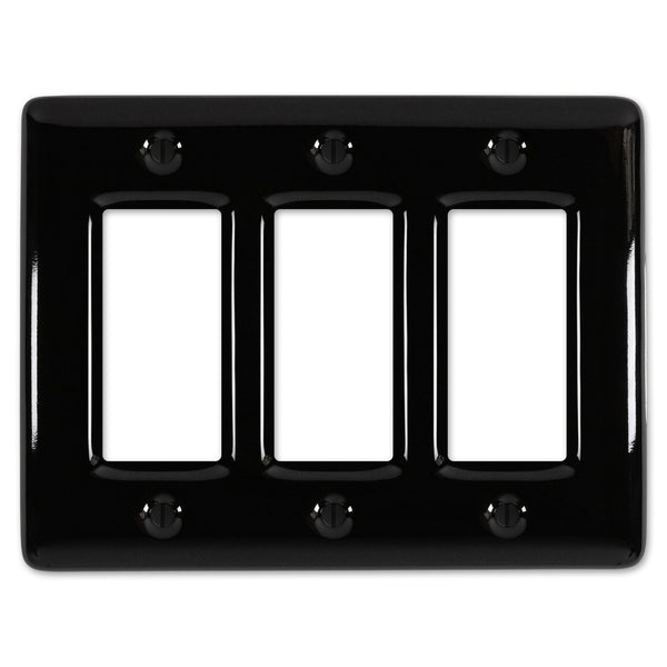 Metro Black Ceramic - 3 Rocker Wallplate - Wallplate Warehouse 3000RRRBK 070686006634 3 Rocker