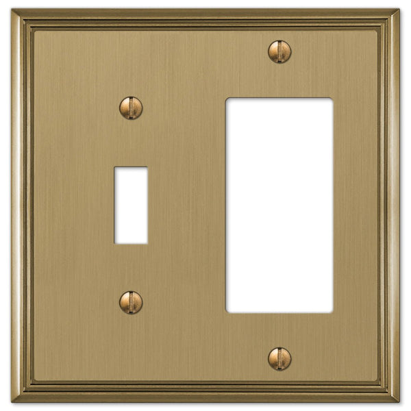 Metro Line Brushed Bronze Cast - 1 Toggle / 1 Rocker Wallplate - Wallplate Warehouse 77TRBZ 070686585467 1 Toggle / 1 Rocker