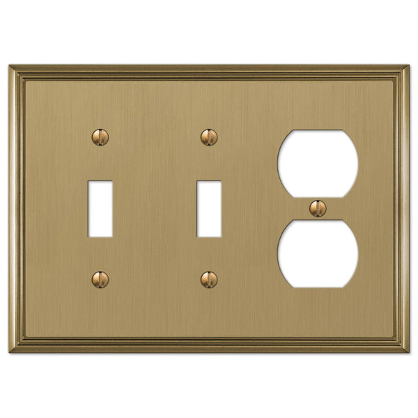 Metro Line Brushed Bronze Cast - 2 Toggle / 1 Duplex Wallplate - Wallplate Warehouse 77TTDBZ 070686585504 2 Toggle / 1 Duplex