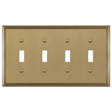 Metro Line Brushed Bronze Cast - 4 Toggle Wallplate - Wallplate Warehouse 77T4BZ 070686585528 4 Toggle