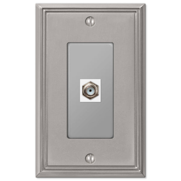 Metro Line Brushed Nickel Cast - 1 Cable Jack Wallplate - Wallplate Warehouse 77CXBN 070686581391 Cable Jacks