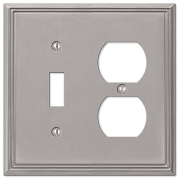 Metro Line Brushed Nickel Cast - 1 Toggle / 1 Duplex Wallplate - Wallplate Warehouse 77TDBN 070686573778 1 Toggle / 1 Duplex
