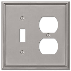 Metro Line Brushed Nickel Cast - 1 Toggle / 1 Duplex Wallplate