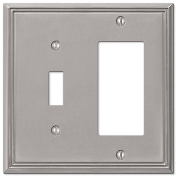 Metro Line Brushed Nickel Cast - 1 Toggle / 1 Rocker Wallplate - Wallplate Warehouse 77TRBN 070686573785 1 Toggle / 1 Rocker