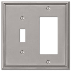 Metro Line Brushed Nickel Cast - 1 Toggle / 1 Rocker Wallplate