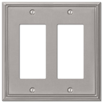 Metro Line Brushed Nickel Cast - 2 Rocker Wallplate - Wallplate Warehouse 77RRBN 070686573808 2 Rocker