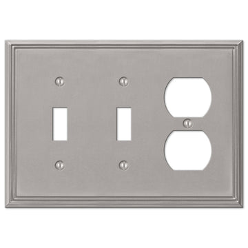 Metro Line Brushed Nickel Cast - 2 Toggle / 1 Duplex Wallplate - Wallplate Warehouse 77TTDBN 070686573815 2 Toggle / 1 Duplex