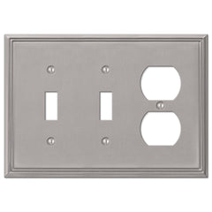 Metro Line Brushed Nickel Cast - 2 Toggle / 1 Duplex Wallplate