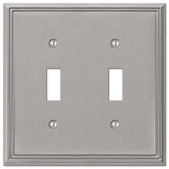 Metro Line Brushed Nickel Cast - 2 Toggle Wallplate