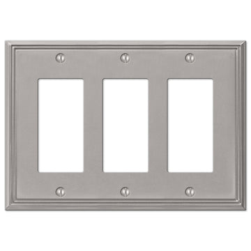 Metro Line Brushed Nickel Cast - 3 Rocker Wallplate - Wallplate Warehouse 77RRRBN 070686573846 3 Rocker